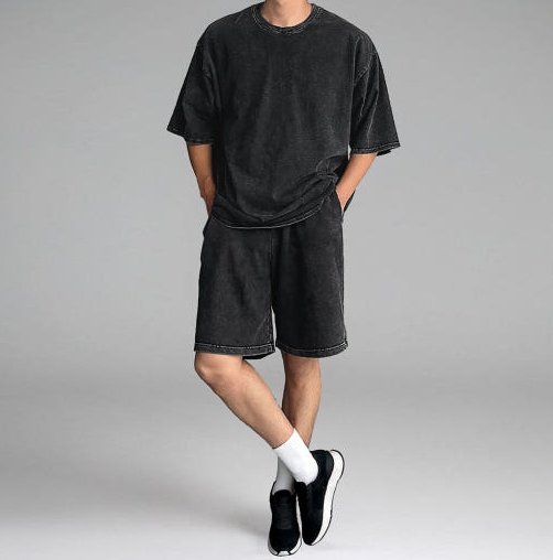 피그먼트 트레이닝복 세트 워싱 반팔 반바지 셋업 남여공용 와이드핏